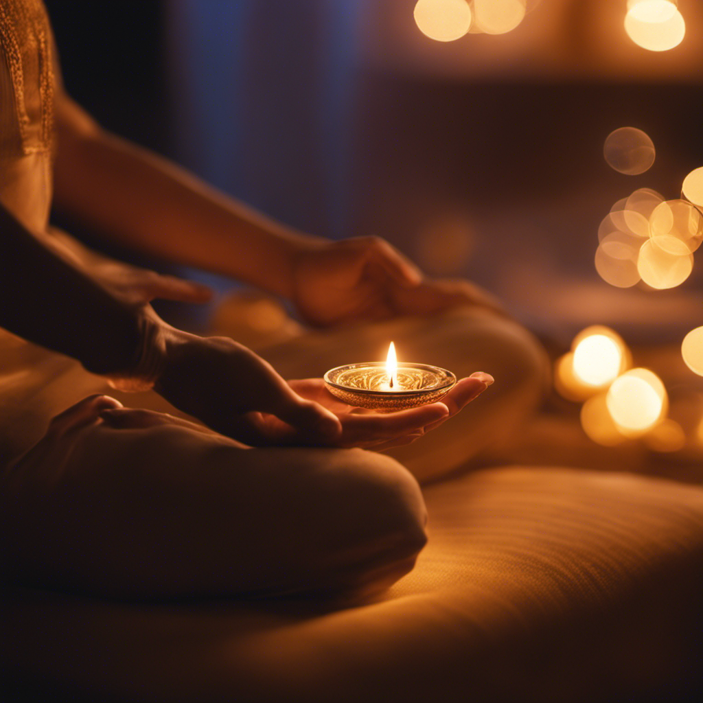 An image showcasing a serene, meditative setting with a person receiving Reiki treatment