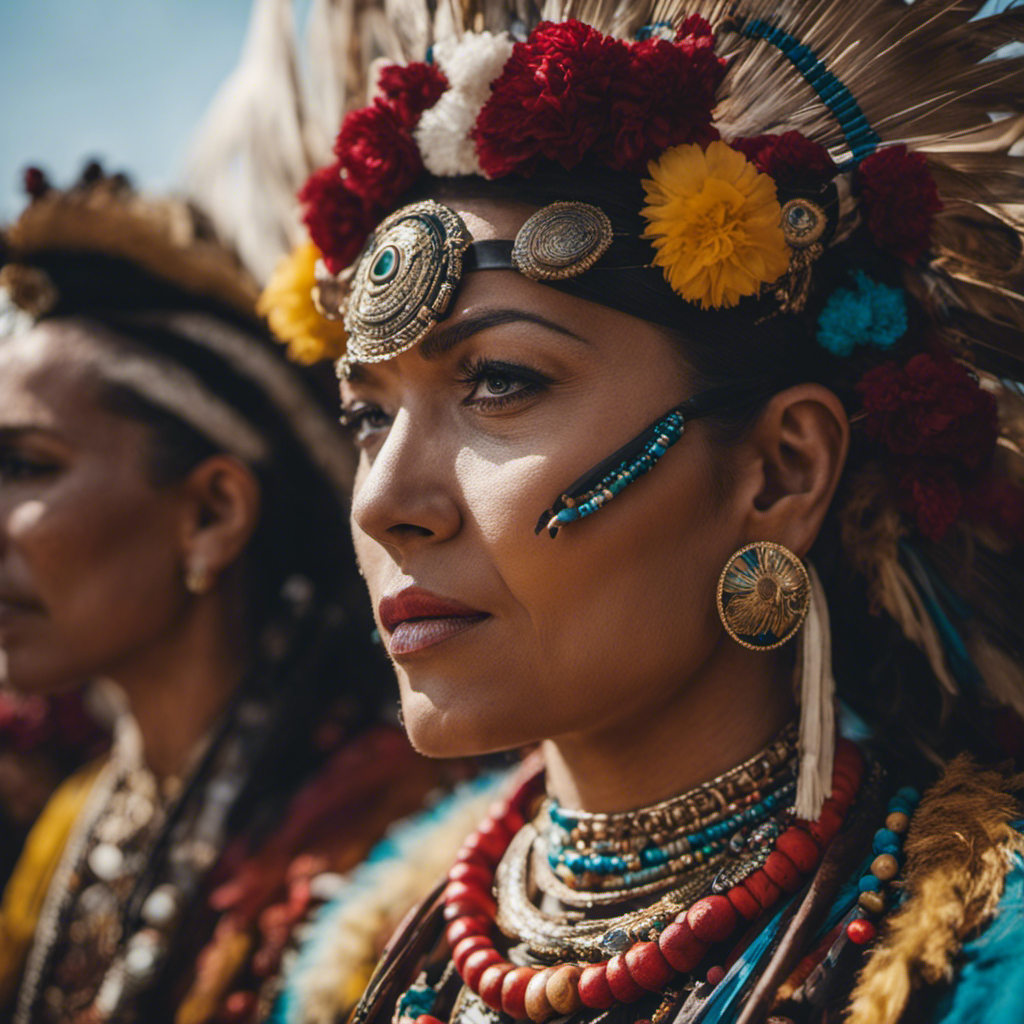 An image showcasing the diverse gender identities in Shamanism: A vibrant circle of Shamanic practitioners with varied traditional attires, adorned with intricate jewelry, engaging in ritualistic dance, their eyes reflecting ancient wisdom and spiritual connection