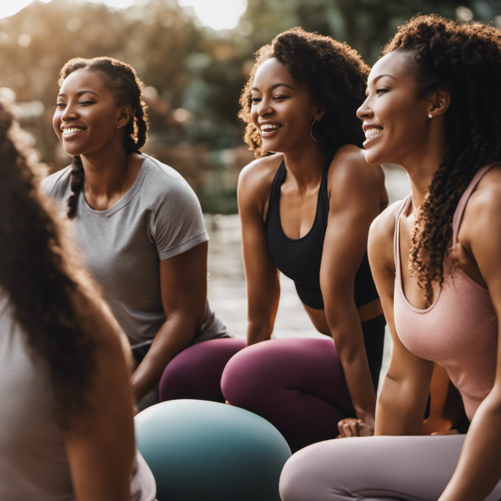 An image of a diverse group of women engaged in various activities, like exercising, reading, and meditating