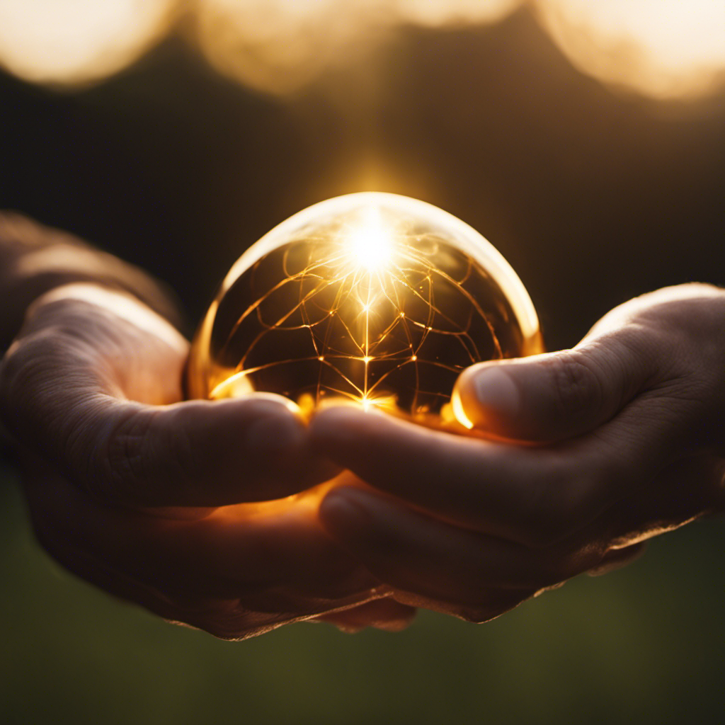 An image showcasing a pair of hands gracefully cupping a radiant, golden orb, symbolizing the exchange of energy in Reiki