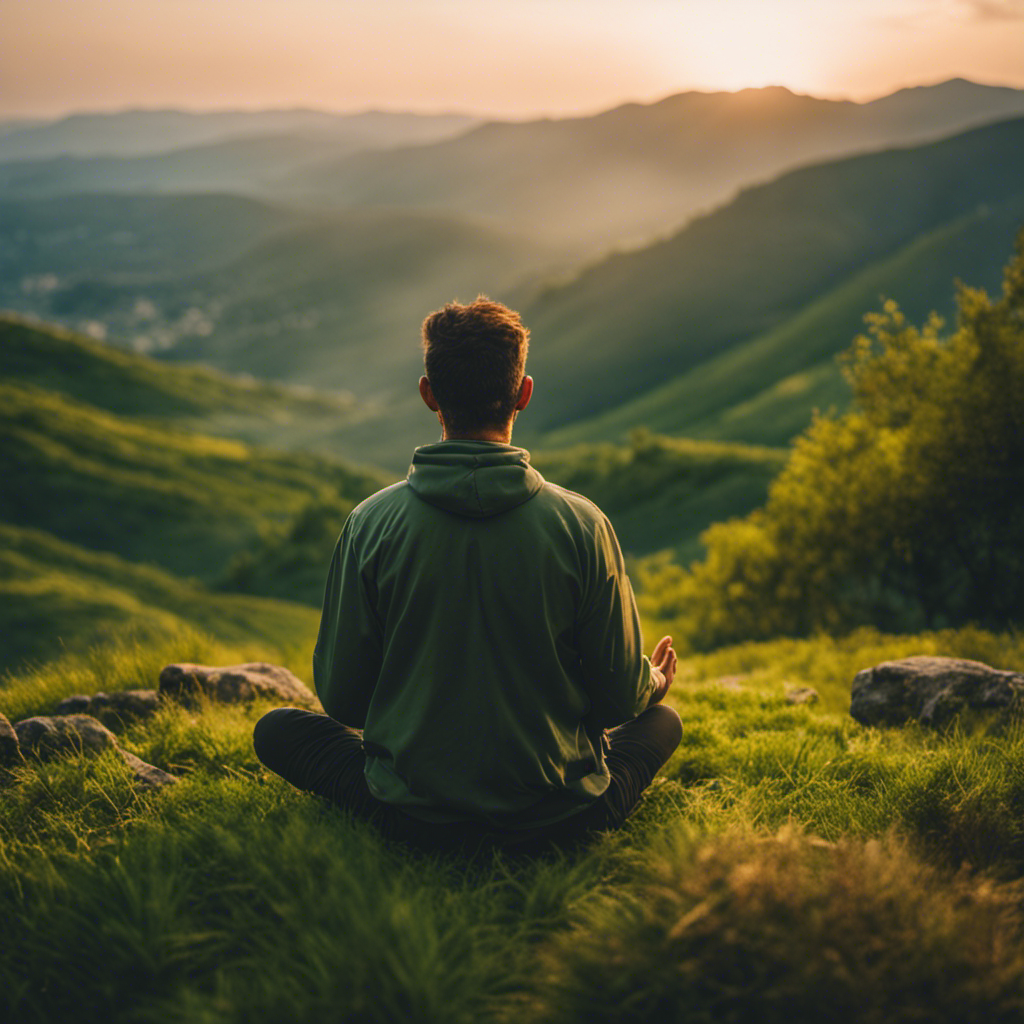 An image that portrays a serene adult meditating on a mountaintop at sunrise, symbolizing mental maturity