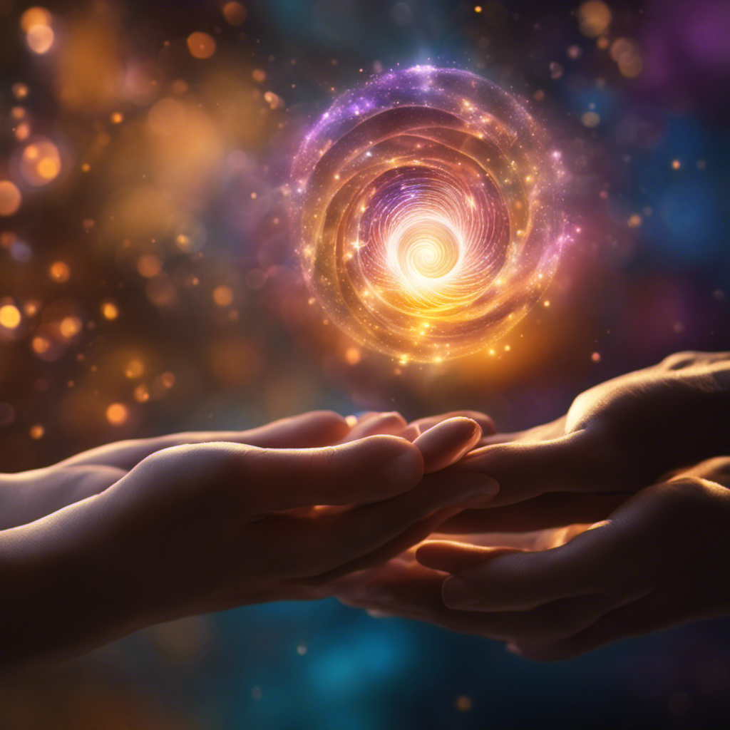 An image capturing the essence of Reiki and healing: a pair of serene hands gently hovering over a glowing body, surrounded by vibrant, swirling energy patterns, radiating tranquility and revitalization