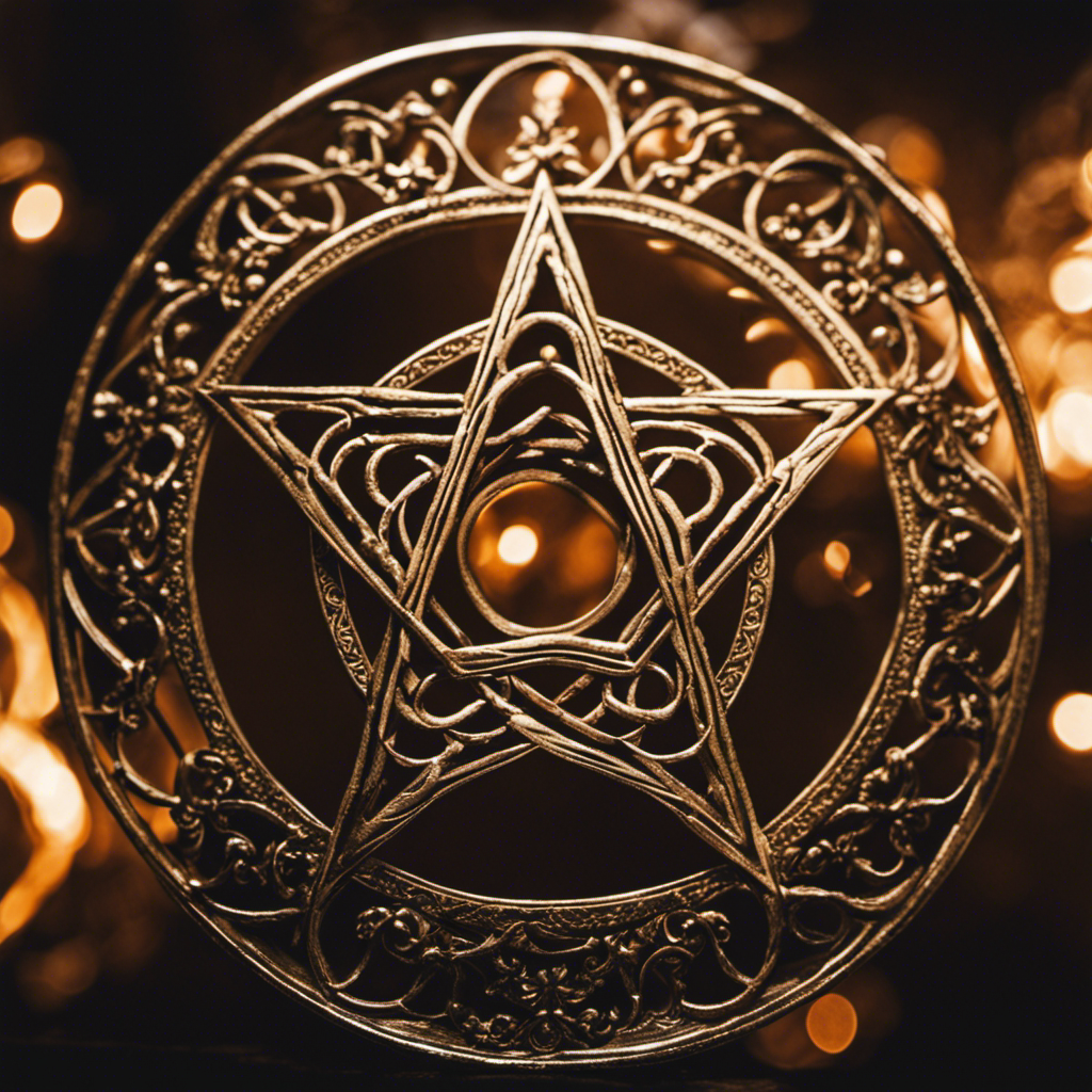 An image showcasing the intricate details of a pentacle, emphasizing the five-pointed star enclosed in a circle