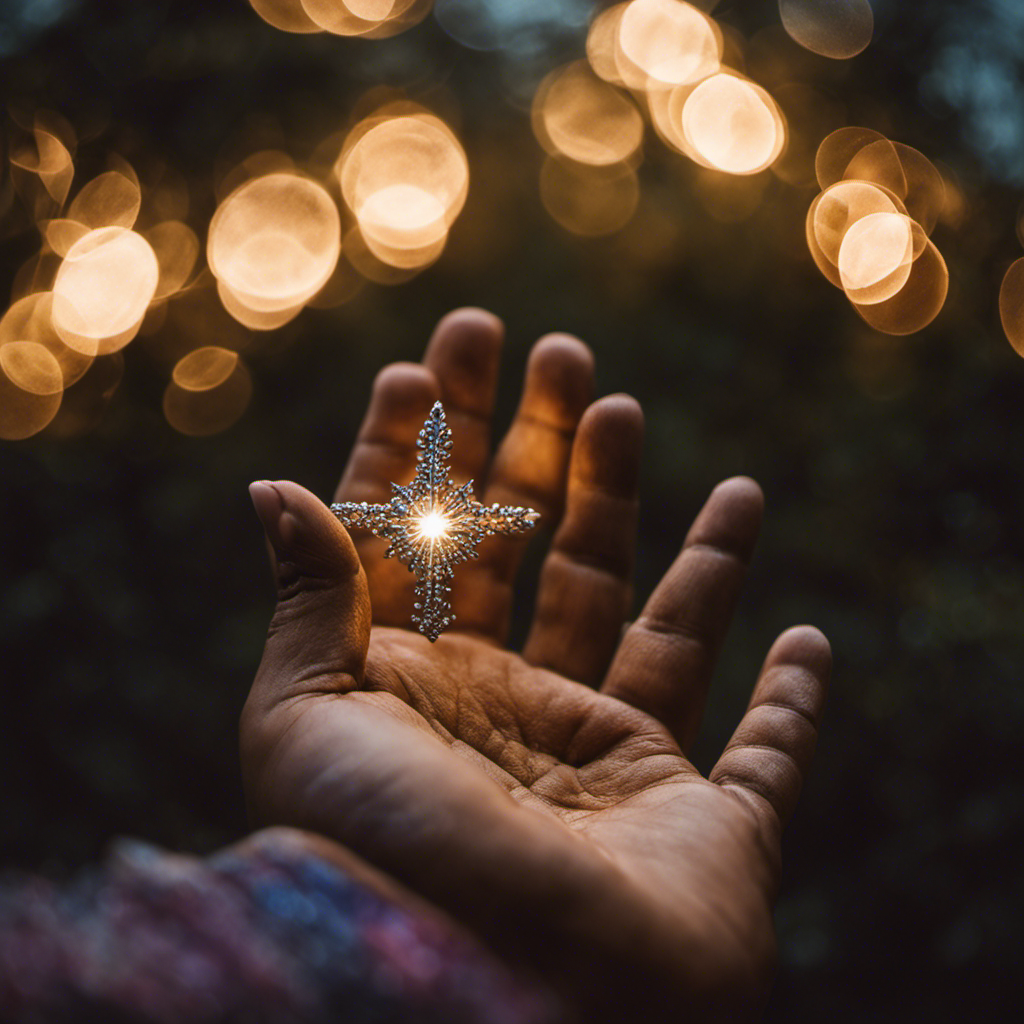 An image showcasing an open palm adorned with mystical symbols, bathed in ethereal moonlight