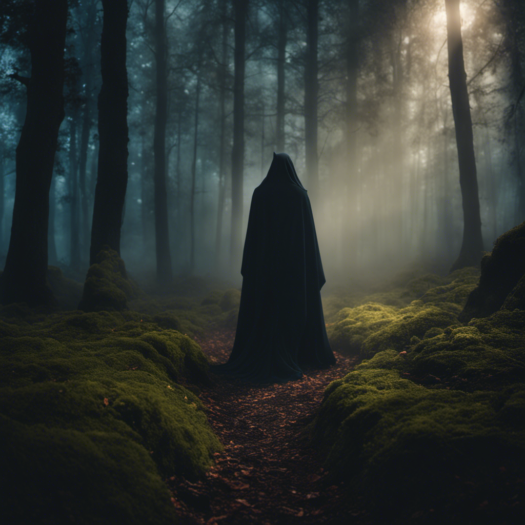 An image of an enchanting forest bathed in moonlight, where a solitary witch, cloaked in shadows, stands amidst swirling mist, conjuring ethereal spells with outstretched hands, revealing the boundless power and mystique of witchcraft