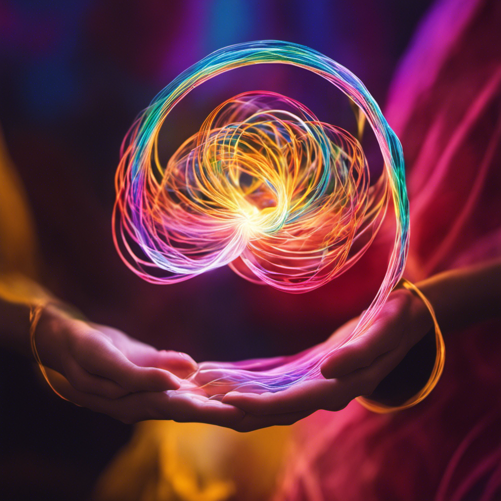 An image that captures the essence of Reiki's energy source, portraying vibrant, intertwining threads of light emanating from a pair of healing hands, flowing harmoniously through a diverse spectrum of colors