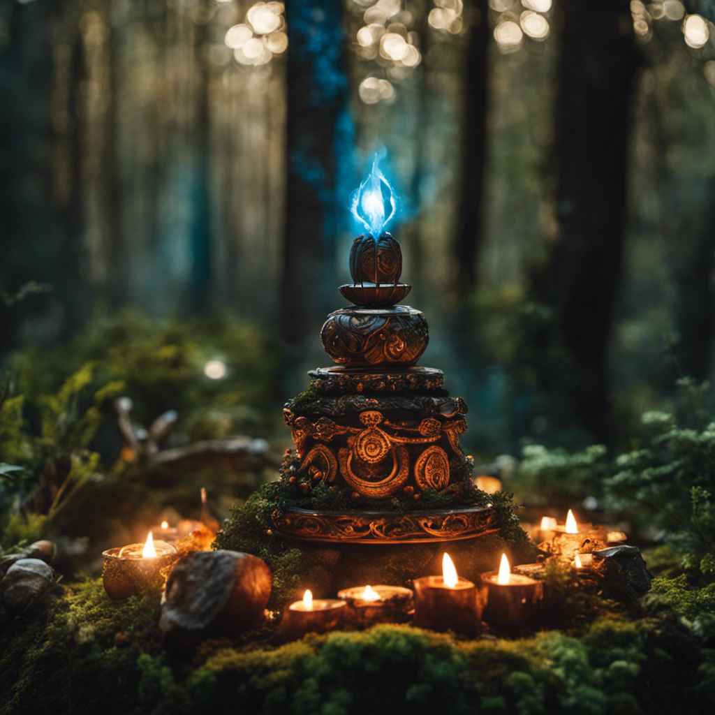 An image that captures the essence of shamanism, showcasing a serene forest clearing with a mystical, ethereal glow emanating from a shamanic ceremony